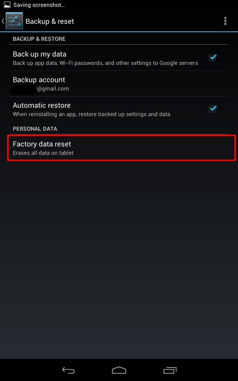 Nexus 7 Reset, Factory Data Reset